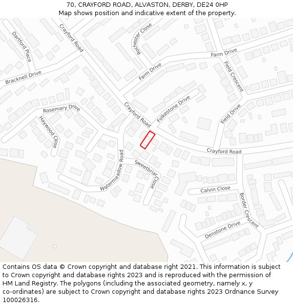 70, CRAYFORD ROAD, ALVASTON, DERBY, DE24 0HP: Location map and indicative extent of plot