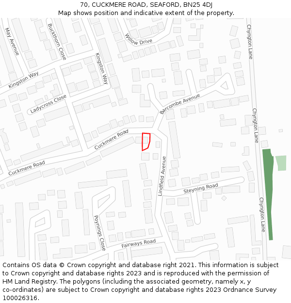 70, CUCKMERE ROAD, SEAFORD, BN25 4DJ: Location map and indicative extent of plot