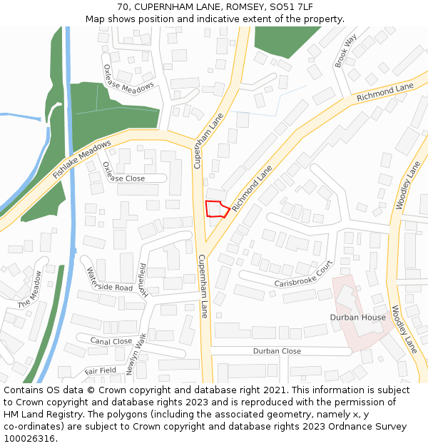 70, CUPERNHAM LANE, ROMSEY, SO51 7LF: Location map and indicative extent of plot