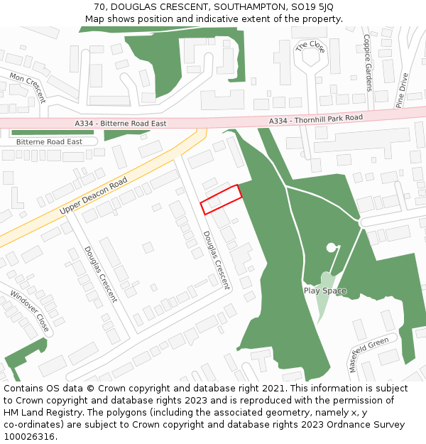 70, DOUGLAS CRESCENT, SOUTHAMPTON, SO19 5JQ: Location map and indicative extent of plot