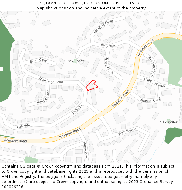 70, DOVERIDGE ROAD, BURTON-ON-TRENT, DE15 9GD: Location map and indicative extent of plot
