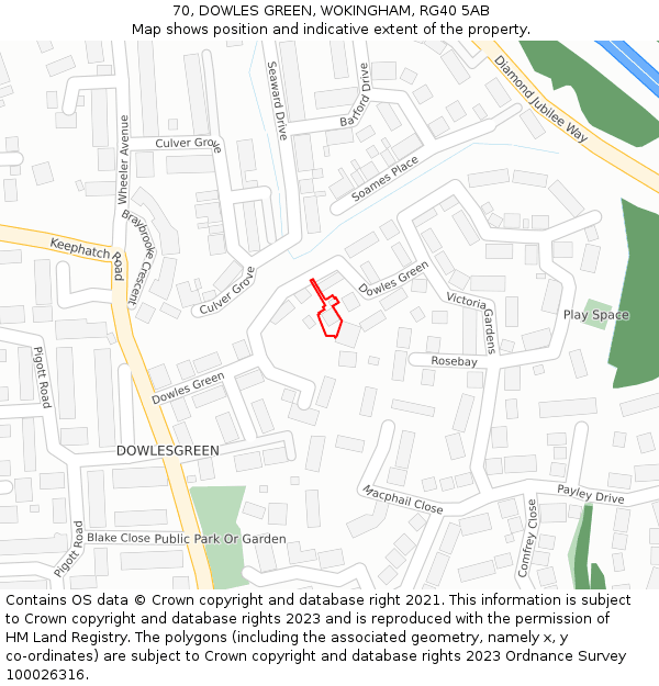 70, DOWLES GREEN, WOKINGHAM, RG40 5AB: Location map and indicative extent of plot