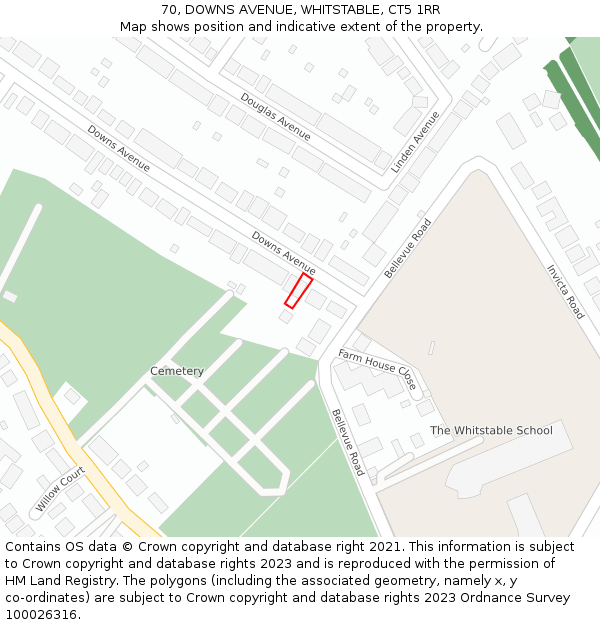 70, DOWNS AVENUE, WHITSTABLE, CT5 1RR: Location map and indicative extent of plot