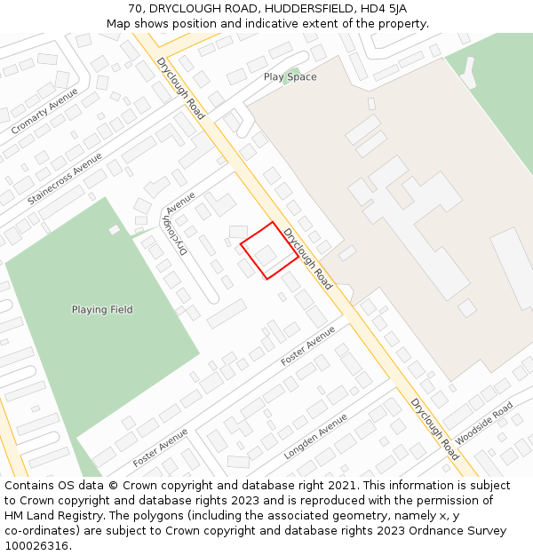 70, DRYCLOUGH ROAD, HUDDERSFIELD, HD4 5JA: Location map and indicative extent of plot