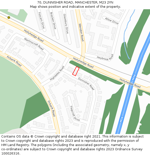 70, DUNNISHER ROAD, MANCHESTER, M23 2YN: Location map and indicative extent of plot