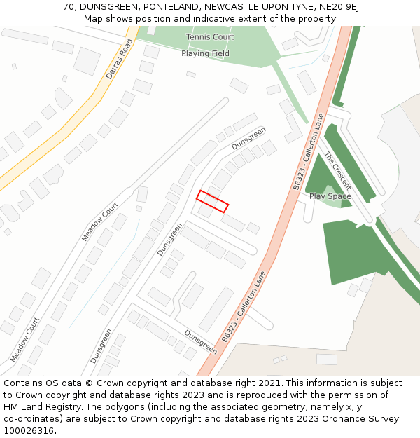 70, DUNSGREEN, PONTELAND, NEWCASTLE UPON TYNE, NE20 9EJ: Location map and indicative extent of plot