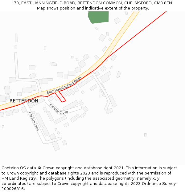 70, EAST HANNINGFIELD ROAD, RETTENDON COMMON, CHELMSFORD, CM3 8EN: Location map and indicative extent of plot