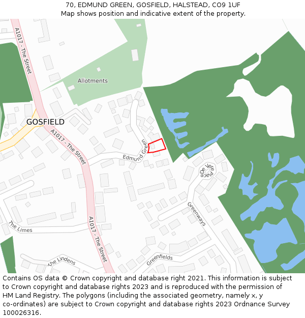 70, EDMUND GREEN, GOSFIELD, HALSTEAD, CO9 1UF: Location map and indicative extent of plot