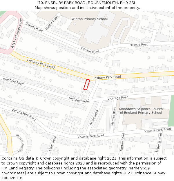 70, ENSBURY PARK ROAD, BOURNEMOUTH, BH9 2SL: Location map and indicative extent of plot