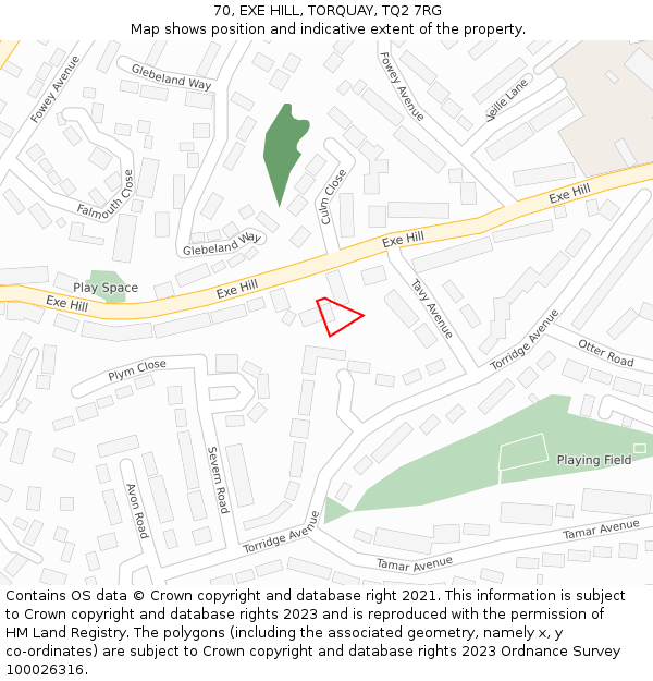 70, EXE HILL, TORQUAY, TQ2 7RG: Location map and indicative extent of plot