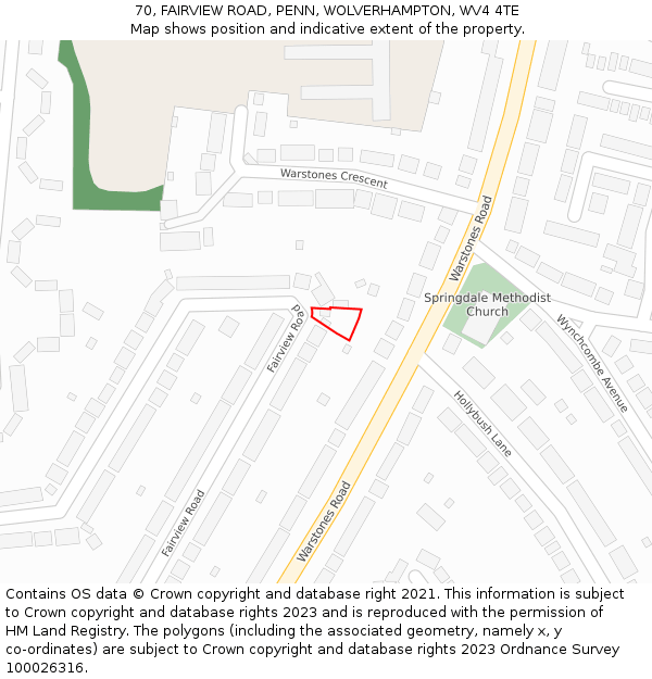70, FAIRVIEW ROAD, PENN, WOLVERHAMPTON, WV4 4TE: Location map and indicative extent of plot