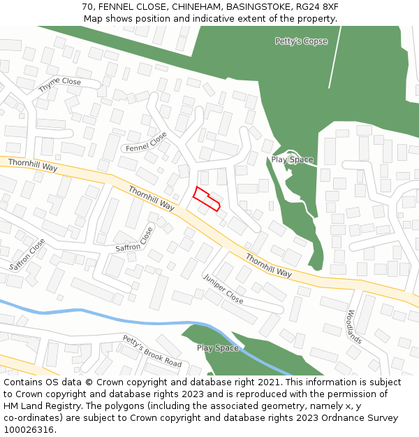 70, FENNEL CLOSE, CHINEHAM, BASINGSTOKE, RG24 8XF: Location map and indicative extent of plot