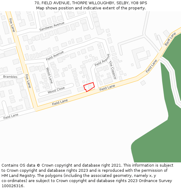 70, FIELD AVENUE, THORPE WILLOUGHBY, SELBY, YO8 9PS: Location map and indicative extent of plot