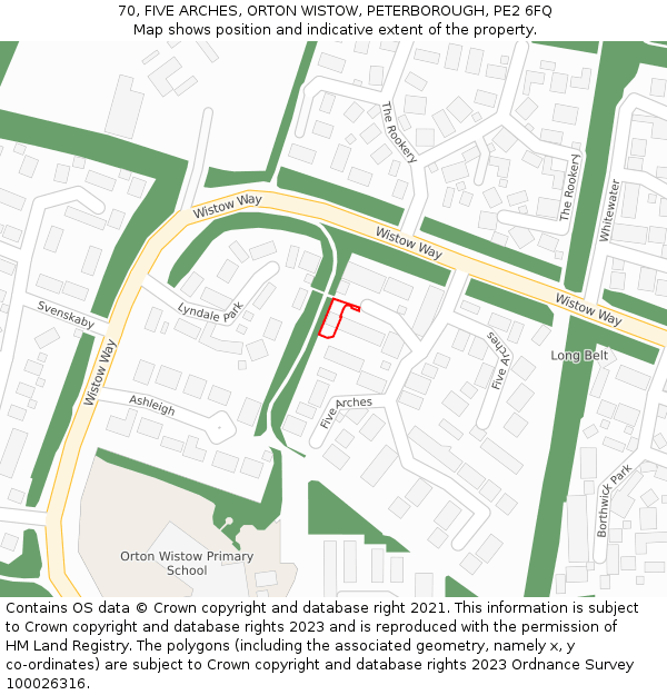 70, FIVE ARCHES, ORTON WISTOW, PETERBOROUGH, PE2 6FQ: Location map and indicative extent of plot