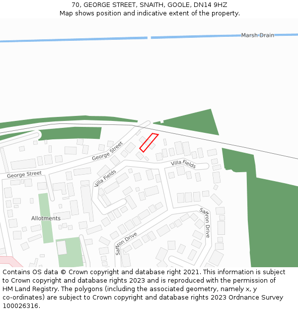 70, GEORGE STREET, SNAITH, GOOLE, DN14 9HZ: Location map and indicative extent of plot
