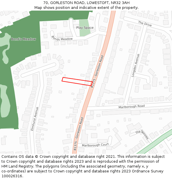70, GORLESTON ROAD, LOWESTOFT, NR32 3AH: Location map and indicative extent of plot