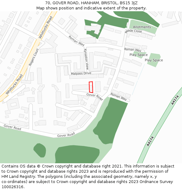 70, GOVER ROAD, HANHAM, BRISTOL, BS15 3JZ: Location map and indicative extent of plot