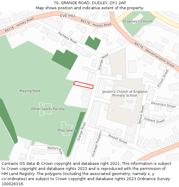 70, GRANGE ROAD, DUDLEY, DY1 2AP: Location map and indicative extent of plot