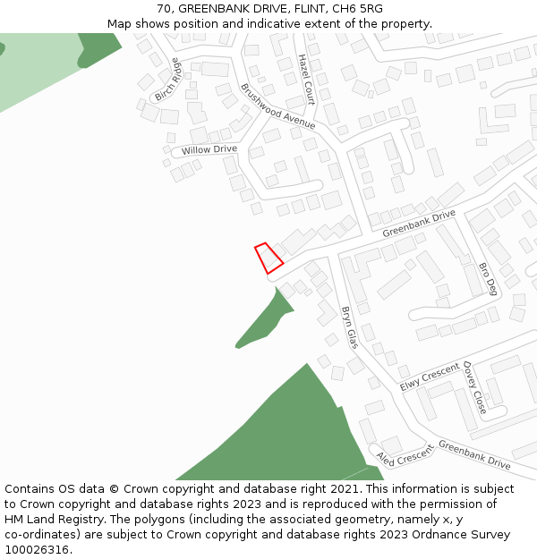 70, GREENBANK DRIVE, FLINT, CH6 5RG: Location map and indicative extent of plot