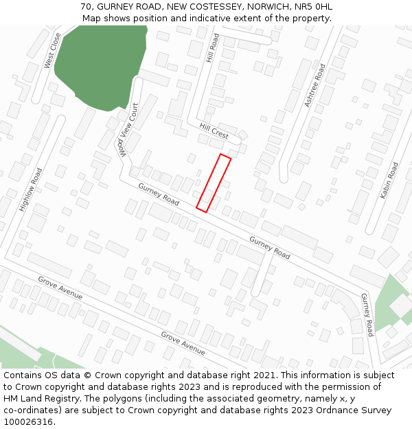 70, GURNEY ROAD, NEW COSTESSEY, NORWICH, NR5 0HL: Location map and indicative extent of plot