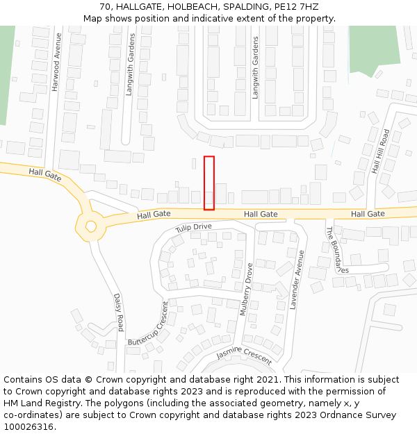 70, HALLGATE, HOLBEACH, SPALDING, PE12 7HZ: Location map and indicative extent of plot