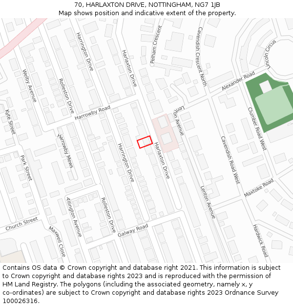 70, HARLAXTON DRIVE, NOTTINGHAM, NG7 1JB: Location map and indicative extent of plot