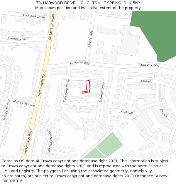 70, HARWOOD DRIVE, HOUGHTON LE SPRING, DH4 5NY: Location map and indicative extent of plot