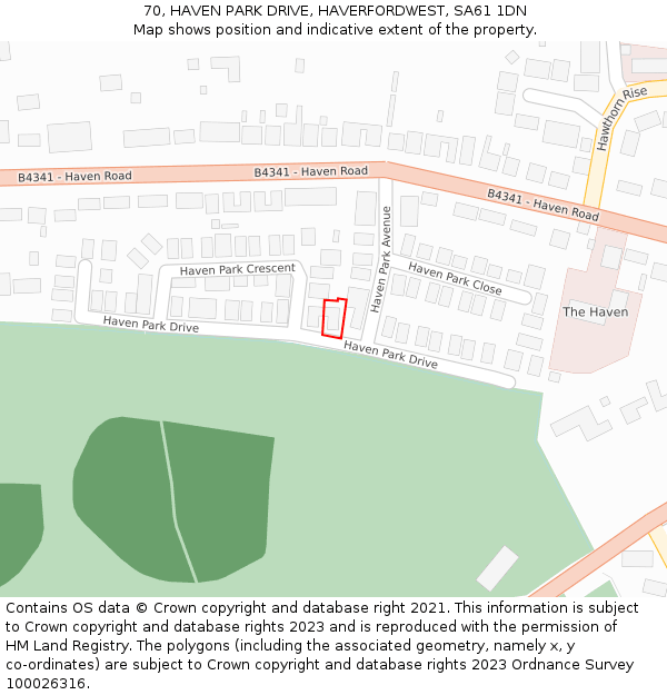 70, HAVEN PARK DRIVE, HAVERFORDWEST, SA61 1DN: Location map and indicative extent of plot