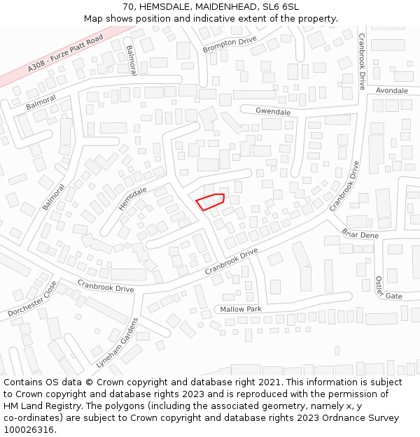 70, HEMSDALE, MAIDENHEAD, SL6 6SL: Location map and indicative extent of plot
