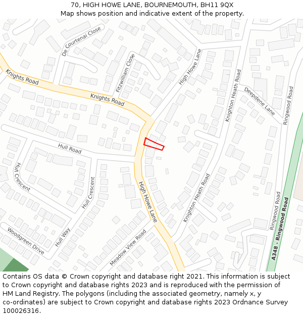 70, HIGH HOWE LANE, BOURNEMOUTH, BH11 9QX: Location map and indicative extent of plot