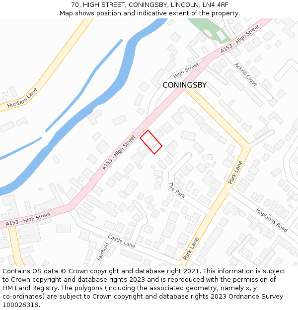 70, HIGH STREET, CONINGSBY, LINCOLN, LN4 4RF: Location map and indicative extent of plot