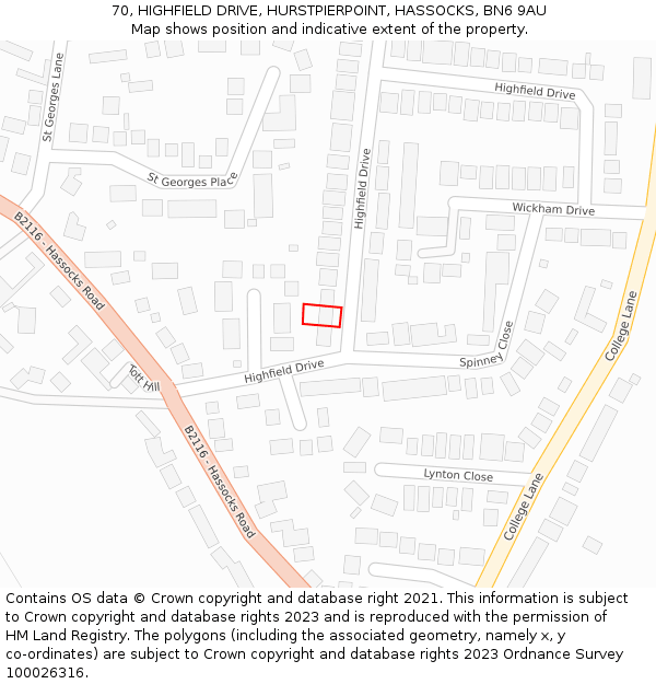 70, HIGHFIELD DRIVE, HURSTPIERPOINT, HASSOCKS, BN6 9AU: Location map and indicative extent of plot