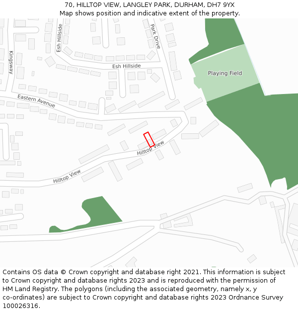 70, HILLTOP VIEW, LANGLEY PARK, DURHAM, DH7 9YX: Location map and indicative extent of plot