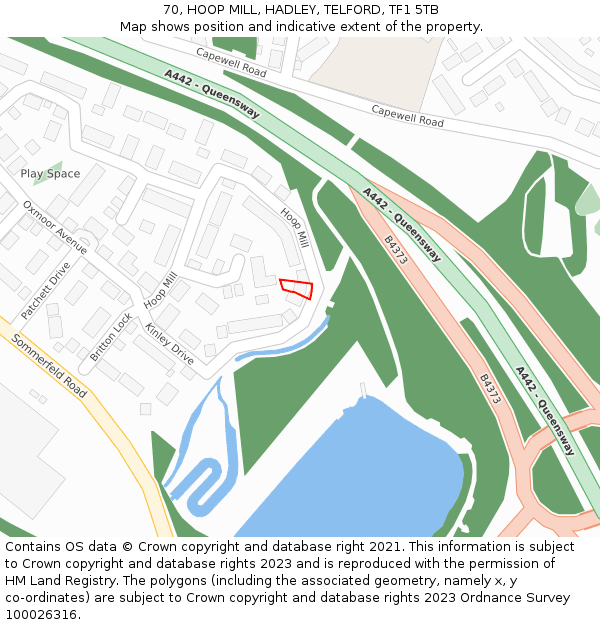 70, HOOP MILL, HADLEY, TELFORD, TF1 5TB: Location map and indicative extent of plot