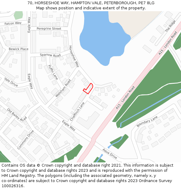 70, HORSESHOE WAY, HAMPTON VALE, PETERBOROUGH, PE7 8LG: Location map and indicative extent of plot