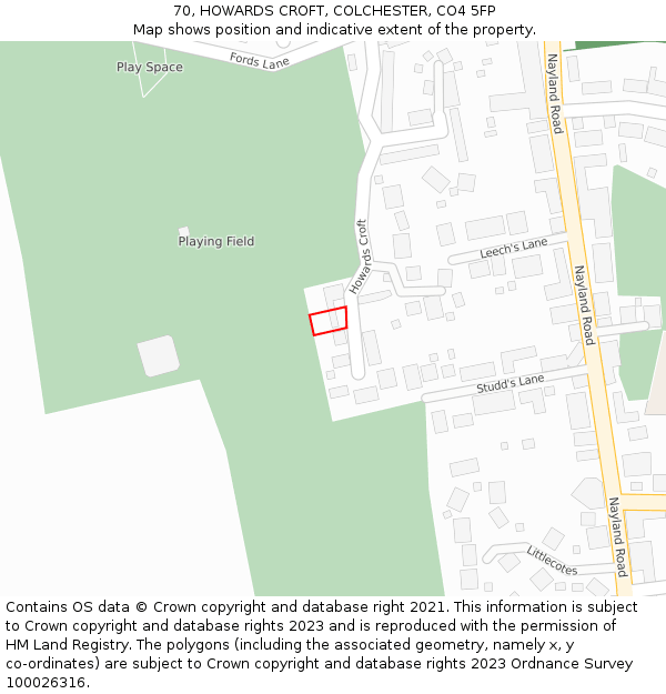70, HOWARDS CROFT, COLCHESTER, CO4 5FP: Location map and indicative extent of plot
