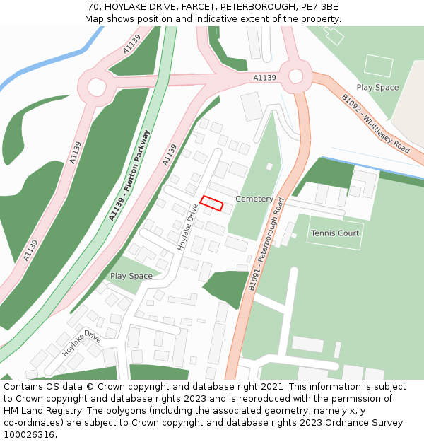70, HOYLAKE DRIVE, FARCET, PETERBOROUGH, PE7 3BE: Location map and indicative extent of plot
