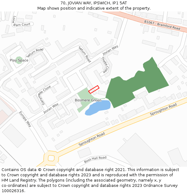 70, JOVIAN WAY, IPSWICH, IP1 5AT: Location map and indicative extent of plot
