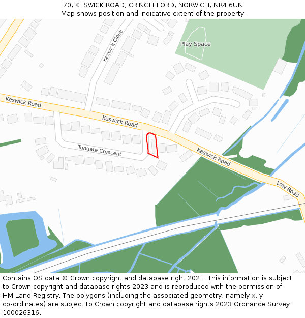 70, KESWICK ROAD, CRINGLEFORD, NORWICH, NR4 6UN: Location map and indicative extent of plot