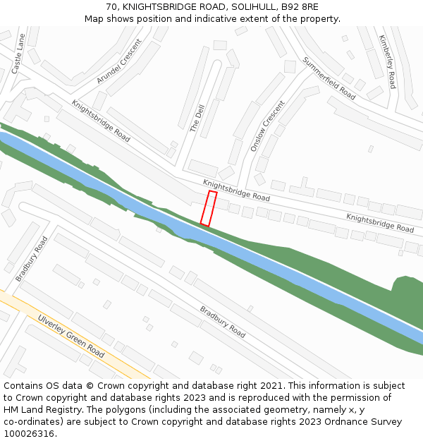 70, KNIGHTSBRIDGE ROAD, SOLIHULL, B92 8RE: Location map and indicative extent of plot