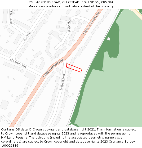 70, LACKFORD ROAD, CHIPSTEAD, COULSDON, CR5 3TA: Location map and indicative extent of plot