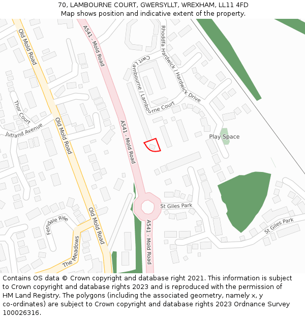 70, LAMBOURNE COURT, GWERSYLLT, WREXHAM, LL11 4FD: Location map and indicative extent of plot