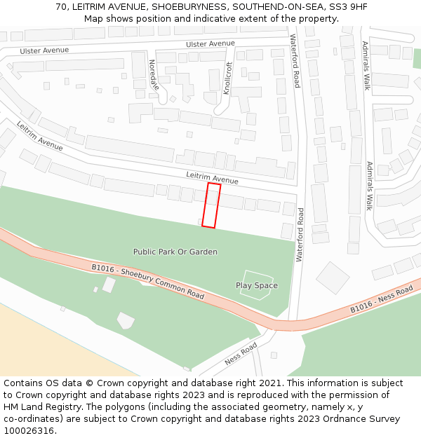 70, LEITRIM AVENUE, SHOEBURYNESS, SOUTHEND-ON-SEA, SS3 9HF: Location map and indicative extent of plot