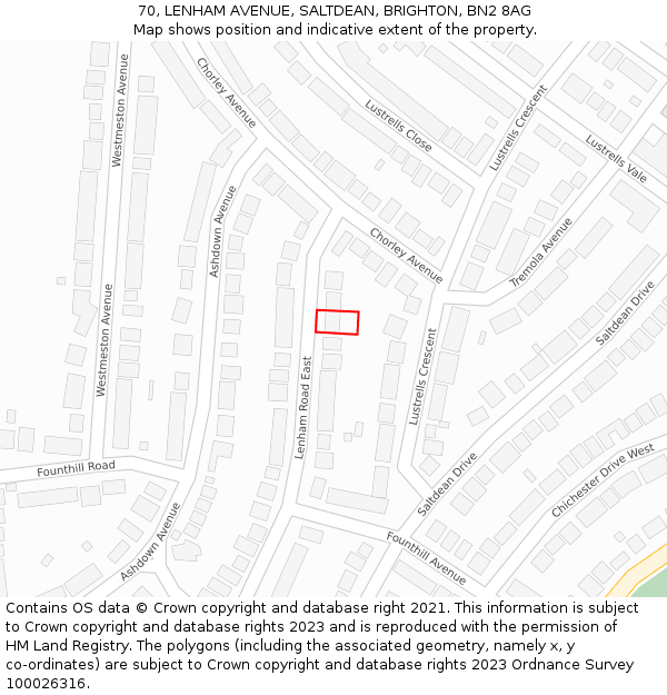70, LENHAM AVENUE, SALTDEAN, BRIGHTON, BN2 8AG: Location map and indicative extent of plot