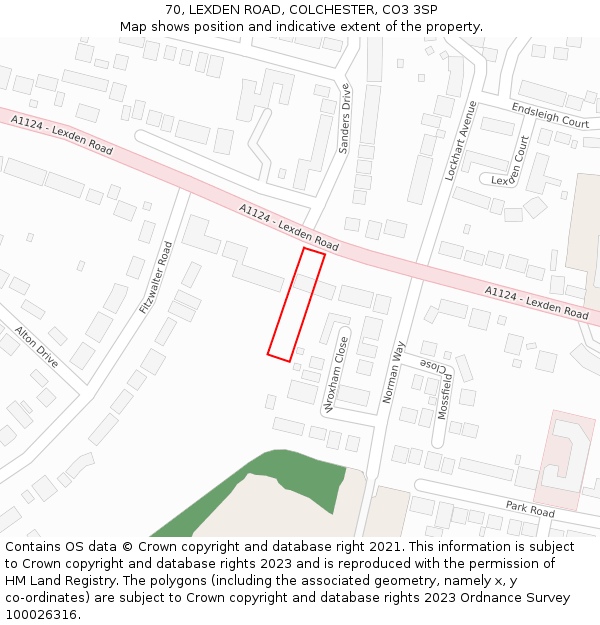 70, LEXDEN ROAD, COLCHESTER, CO3 3SP: Location map and indicative extent of plot