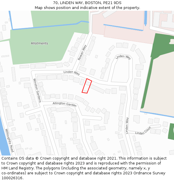 70, LINDEN WAY, BOSTON, PE21 9DS: Location map and indicative extent of plot