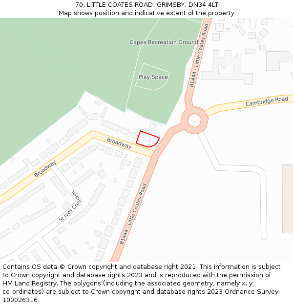 70, LITTLE COATES ROAD, GRIMSBY, DN34 4LT: Location map and indicative extent of plot