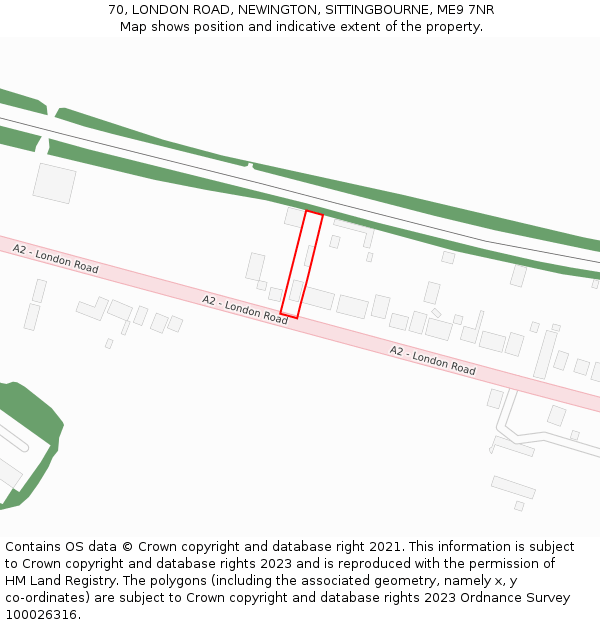 70, LONDON ROAD, NEWINGTON, SITTINGBOURNE, ME9 7NR: Location map and indicative extent of plot
