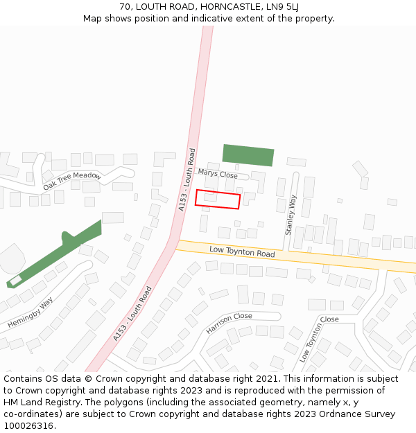 70, LOUTH ROAD, HORNCASTLE, LN9 5LJ: Location map and indicative extent of plot