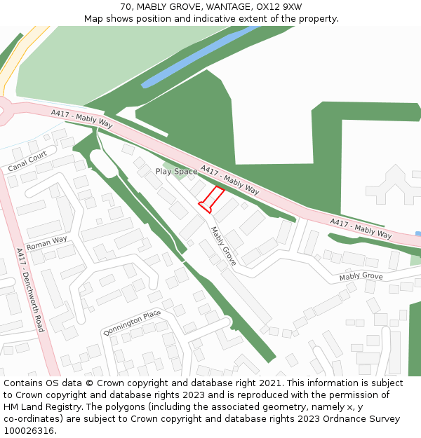 70, MABLY GROVE, WANTAGE, OX12 9XW: Location map and indicative extent of plot